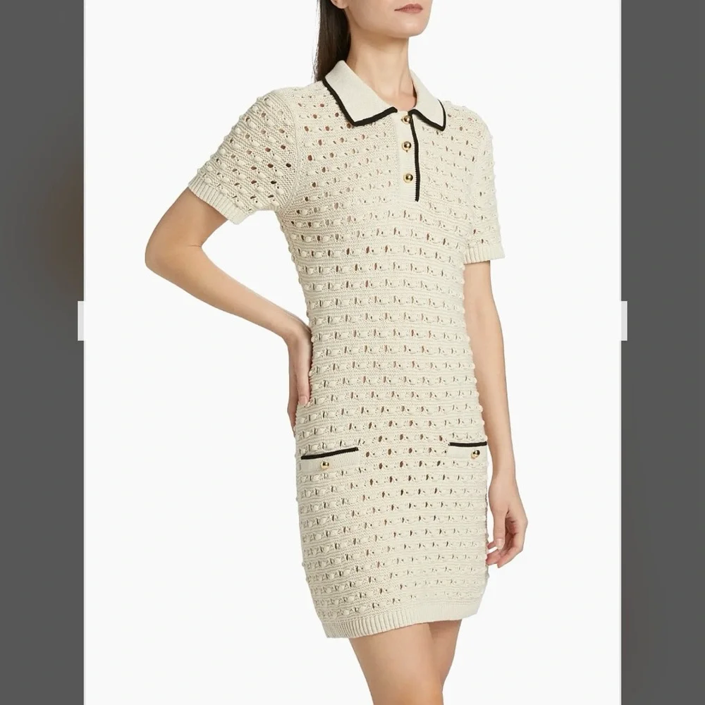 Frame The Bauble Crochet Cotton Minidress in Cream Size M - Picture 2 of 15